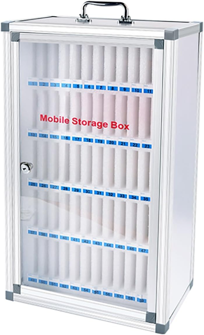 Cell Phone Storage Cabinet Aluminum Alloy Cell Phone Safe School Storage Box, Phone Locker with Security Lock for School Classroom Office Exam(36.5 * 19 * 62.8cm/14.4 * 7.5 * 24.7in)