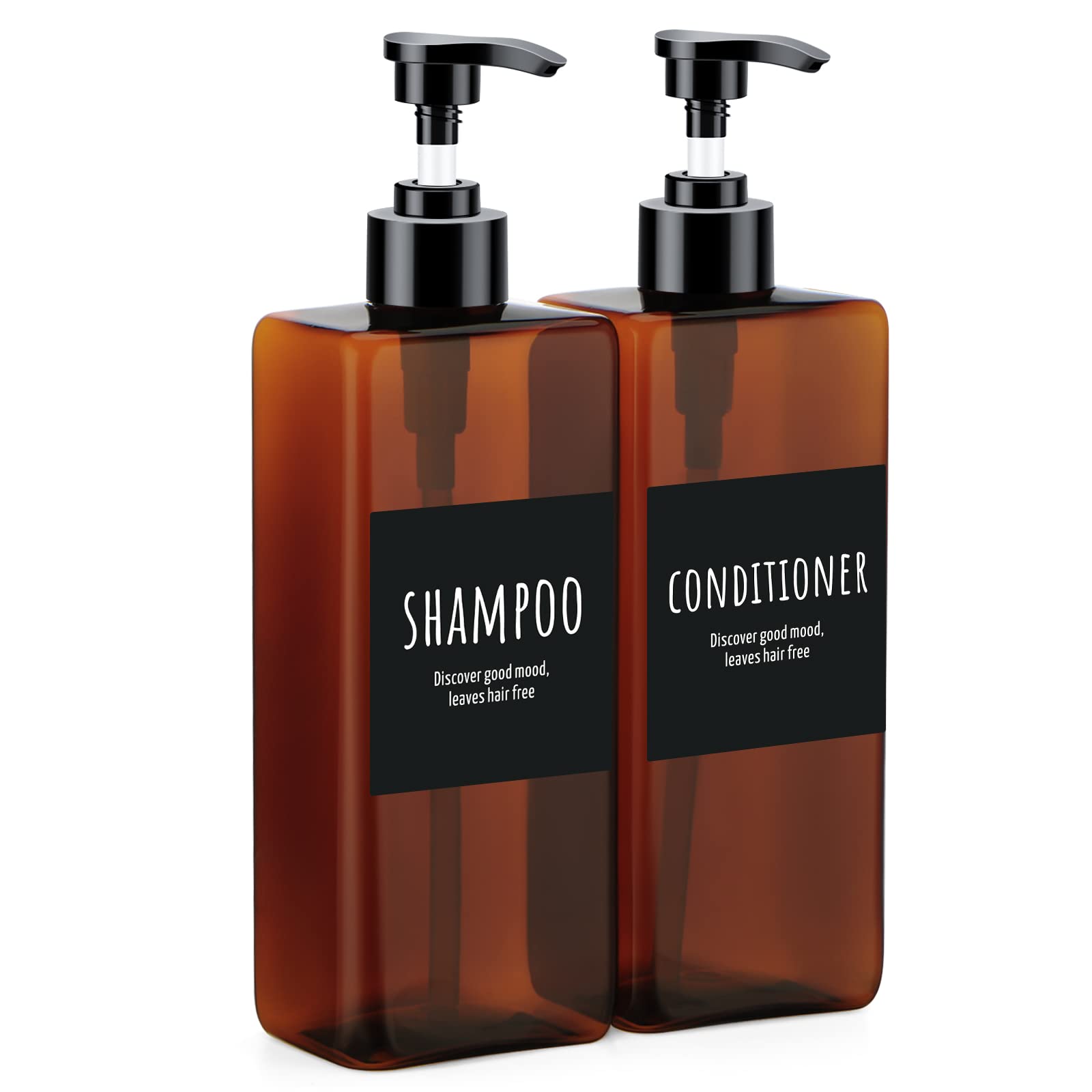 Segbeauty Shampoo and Conditioner Dispenser, 2 Pack of 16.9oz Refillable Soap Dispensers, 500ml Empty Plastic Pump Press Bathroom Shower Bottles for Liquid Soap Lotion Gel Essential Oil Amber