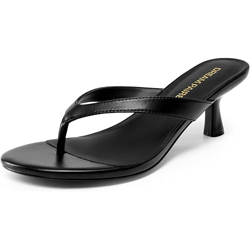 DREAM PAIRS Women’s Kitten Heel Flip Flops, Low Heel Dress Sandals with Thong Strap, Elegant Slip On Summer Shoes