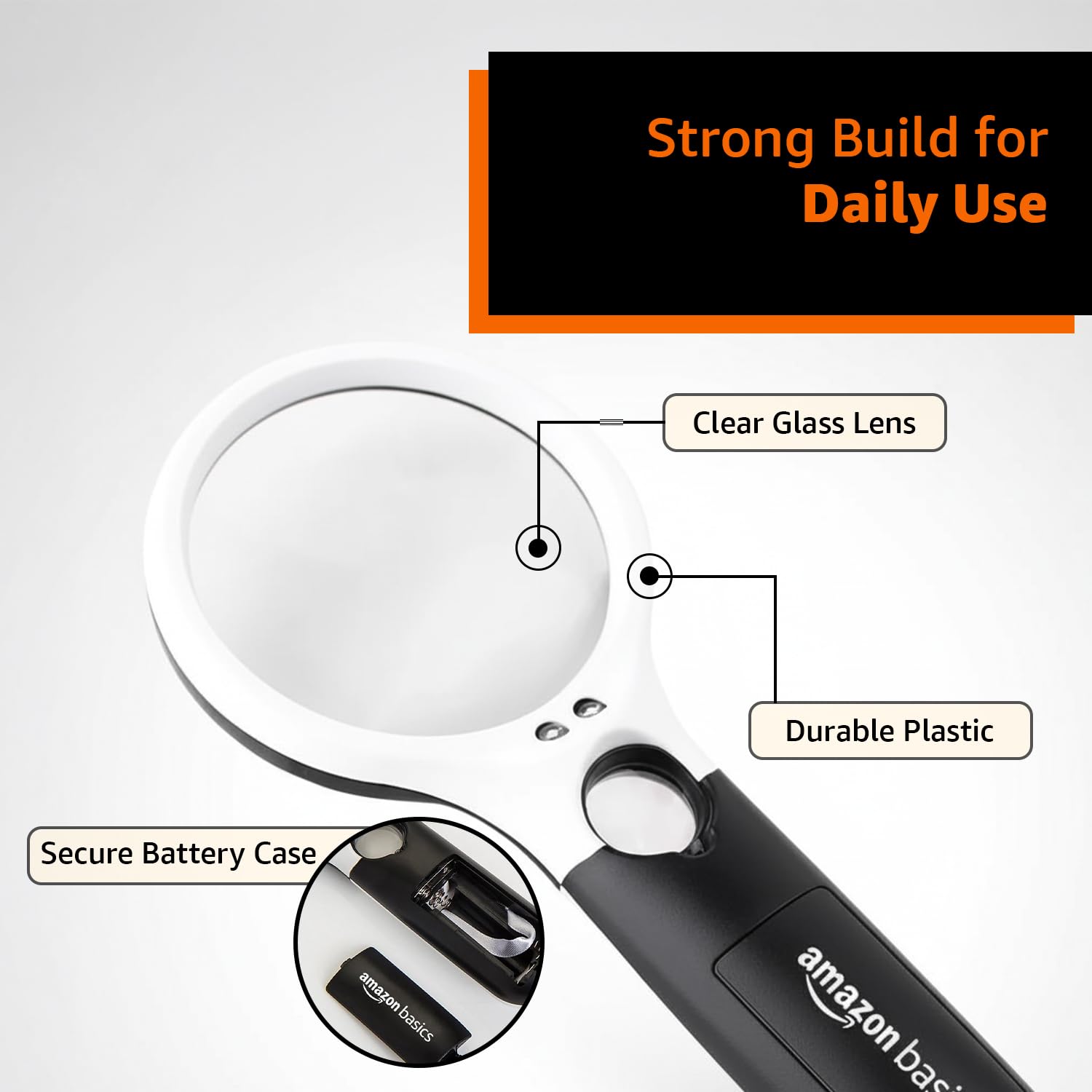 Amazon Basics Magnifying Glass with 3 Led Lights | 3X & 45X Big Size Zoom Lenses | Suitable for Seniors, Adults, Children | Ideal for Reading Books, Newspapers, maps 3