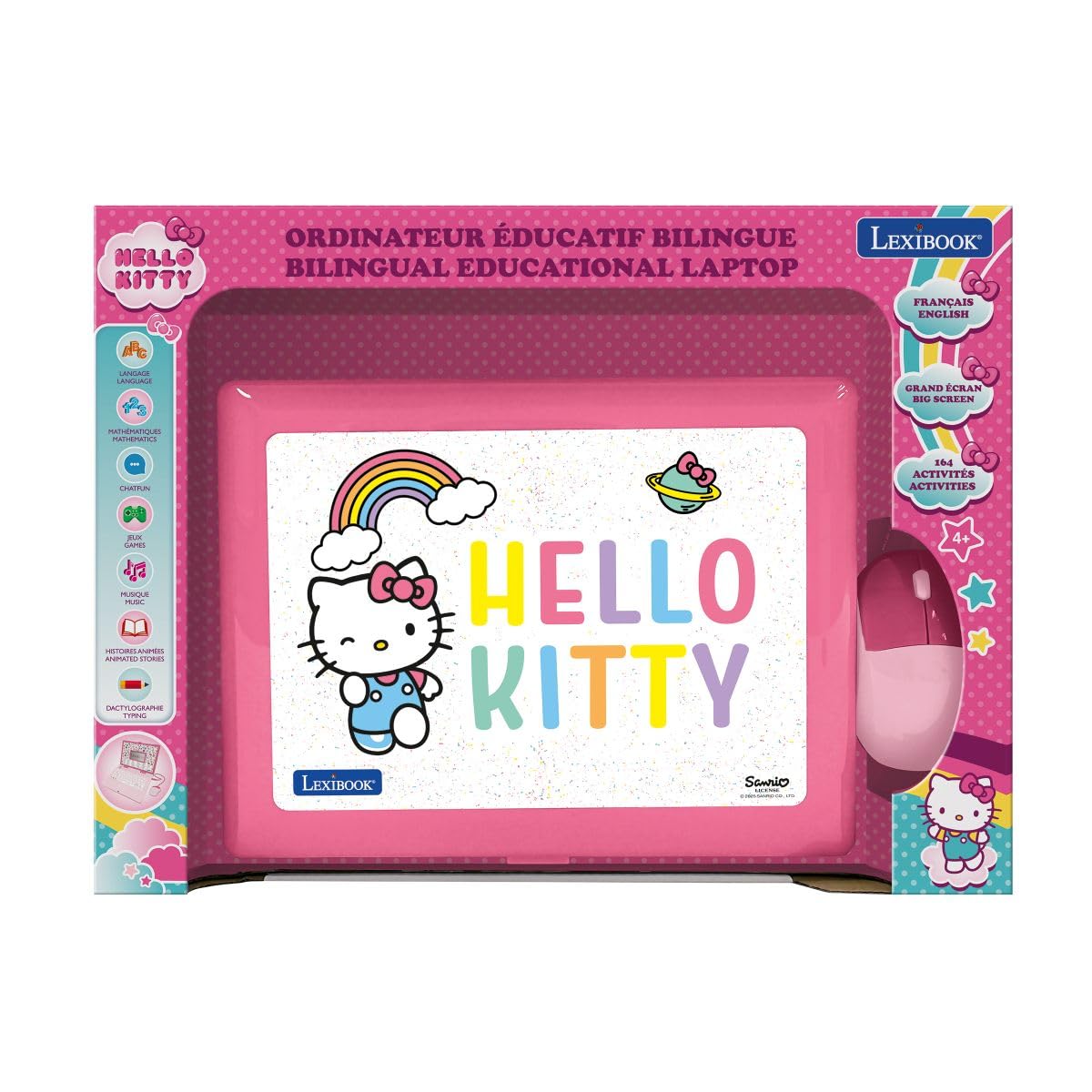Lexibook, Hello Kitty, angielski/francuski dwujęzyczny laptop edukacyjny, 164 zajęcia językowe, pisanie, matematyka, logika, muzyka i gry, chłopcy i dziewczęta, JC598HKi1LXB