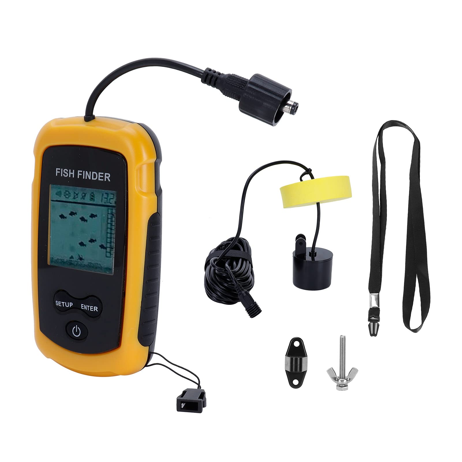 Buscador de Peces con Sonda Portátil, Buscador de Profundidad Portátil con Pantalla LCD de 2 Pulgadas, Transductor con Cable para, Kayak, Pesca en Hielo