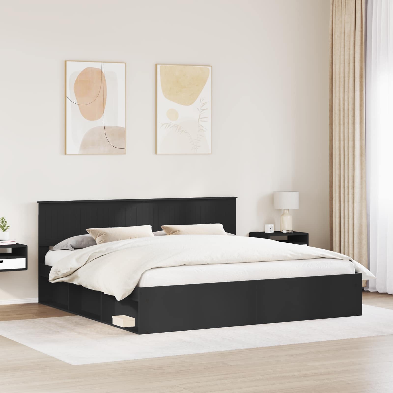 Estructura de Cama Negro 200 x 200 cm Madera de Pino Macizo
