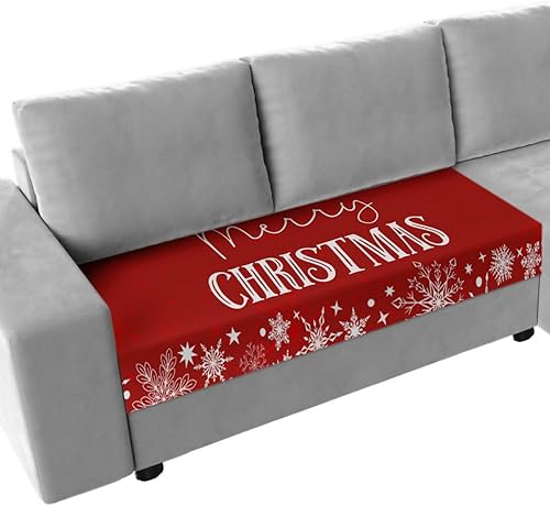 Wowouhiya Fundas de cojín rojas de Feliz Navidad, funda elástica para sofá con parte inferior elástica, fundas de sofá con diseño de copos de nieve
