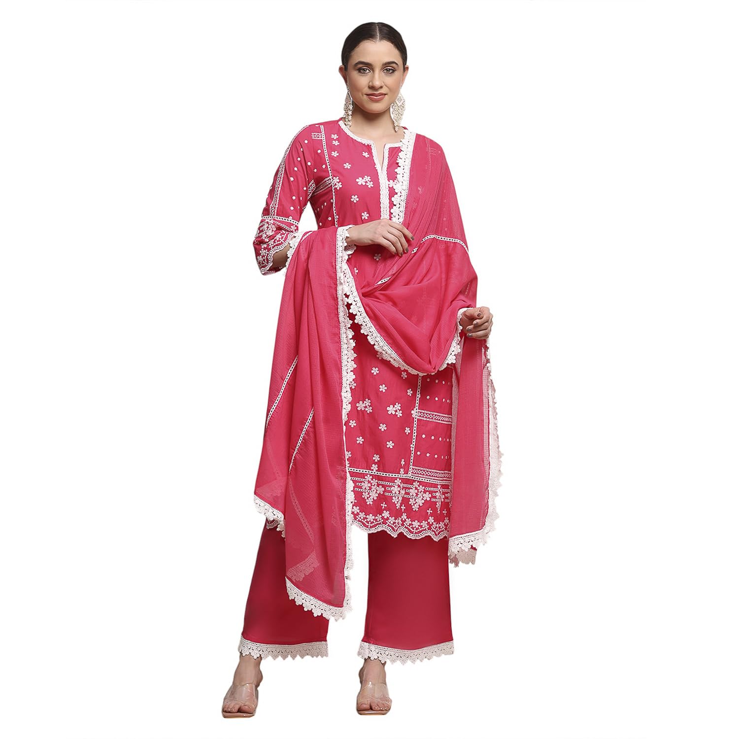 biba Women Fuchsia Cotton Straight Solid Suit Set_38-picture-32