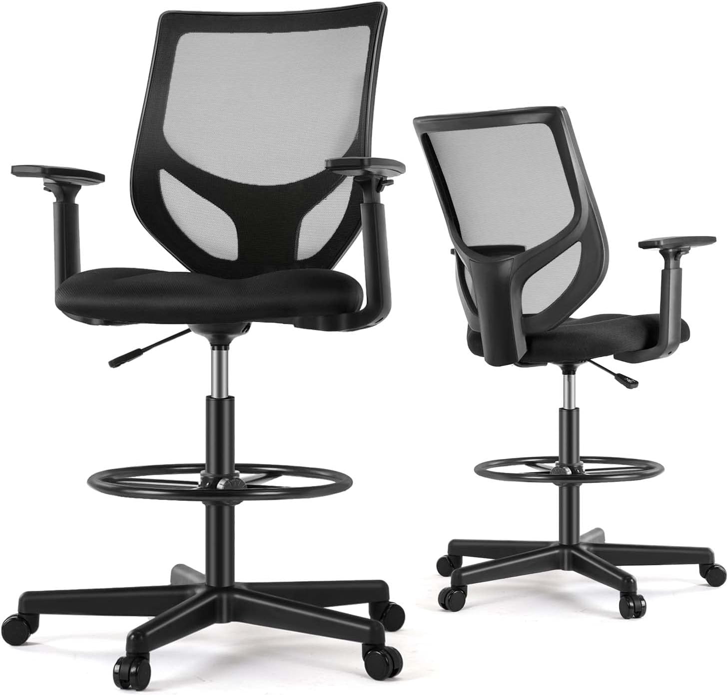 MCQ Drafting Ergonomic High Office Mesh Adjustable Armrests and Foot-Ring for Standing Desk Computer Chair for Adults, Black