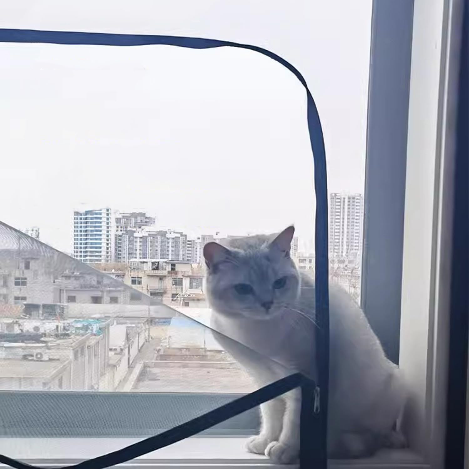 Katzenschutzgitter für Türen und Fenster, strapazierfähiges Fliegengitter mit Reißverschluss, sorgt für Luftzirkulation und schützt vor Mücken und Insekten.