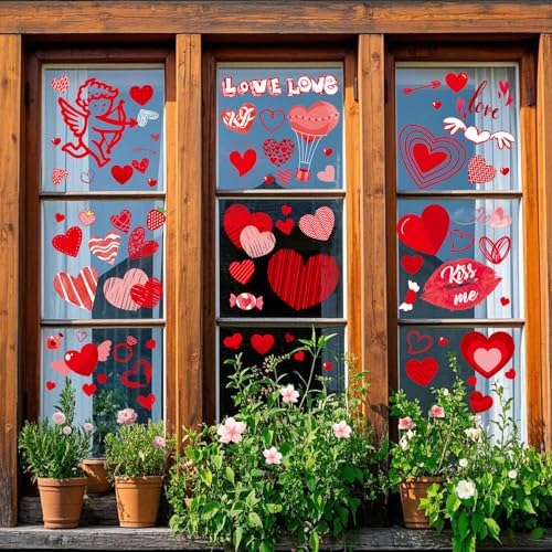 Valentines Day Window Clings Decor, Valentines Day Decorations, R...