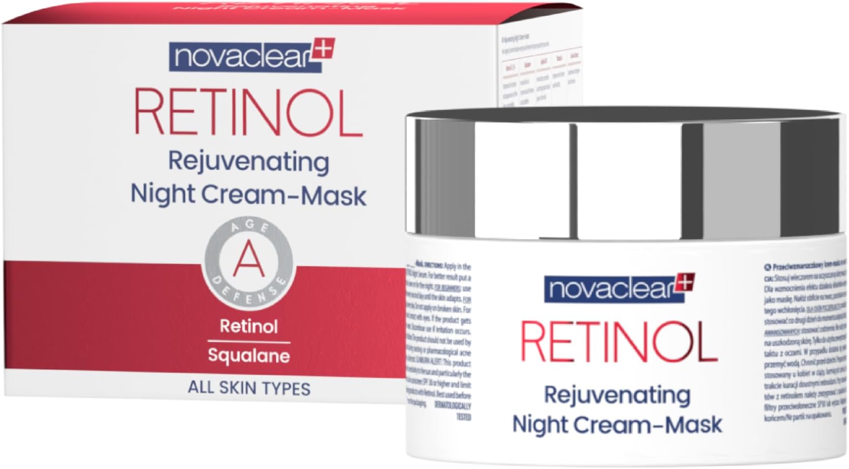 Novaclear Retinol Night Cream Mask – Anti-Aging Night Treatment with Retinol, Squalane, Caviar Extract & Vitamin E – Deep Nourishment, Firmness & Radiance Boost – For Mature Skin – 50 ML