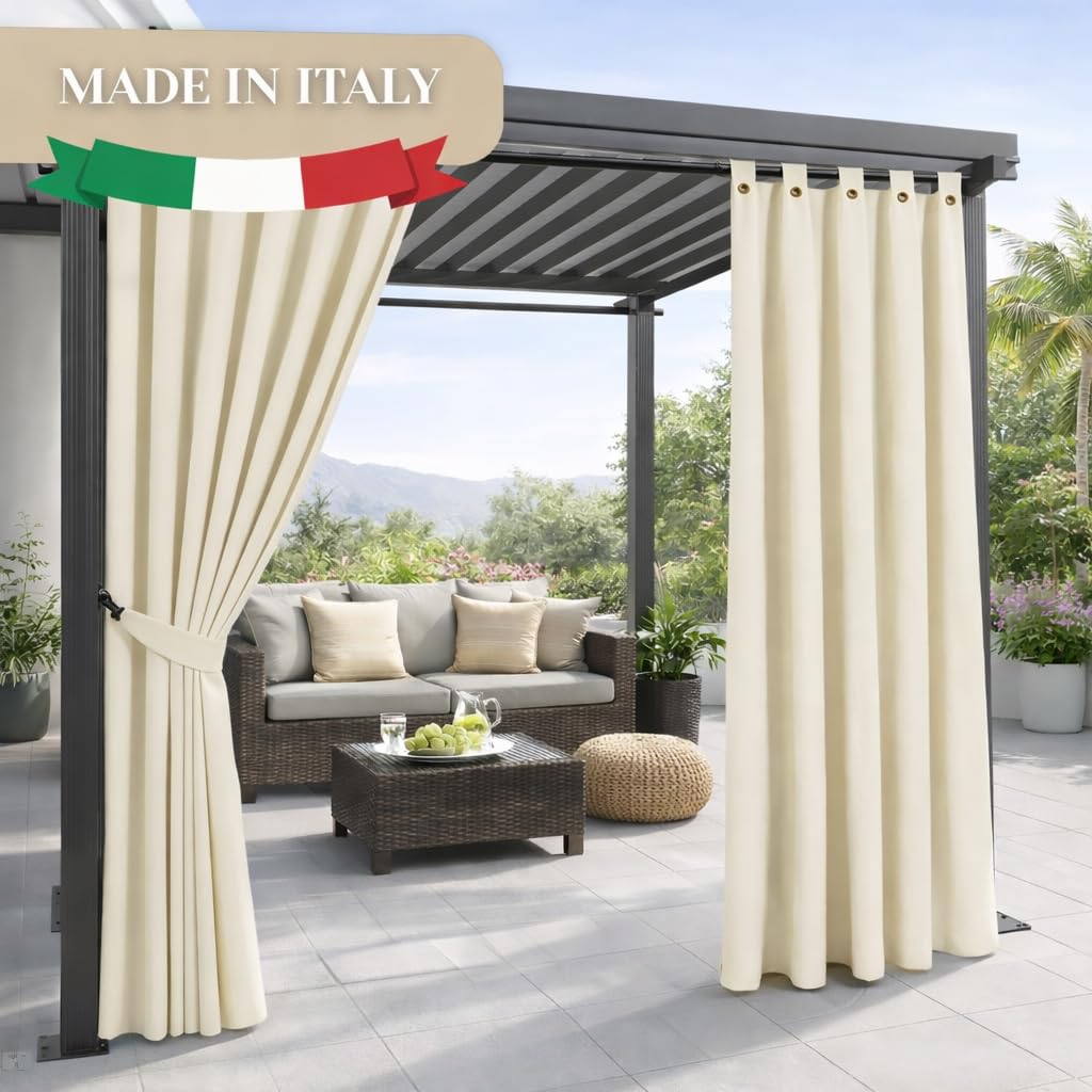 Paramaison Tenda per Esterno Impermeabile e Oscurante First, per Gazebo e Pergolato, Idrorepellente | 150 x 220 cm - Bianco| con Bretella Apribile a Bottone