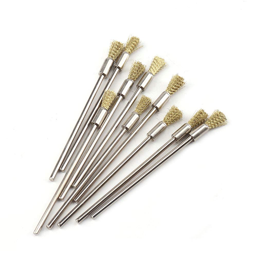 10 cepillos extendidos de alambre de latón puro de 8 mm con vástago de 1/8 pulgadas para herramientas rotativas de pulido y accesorios