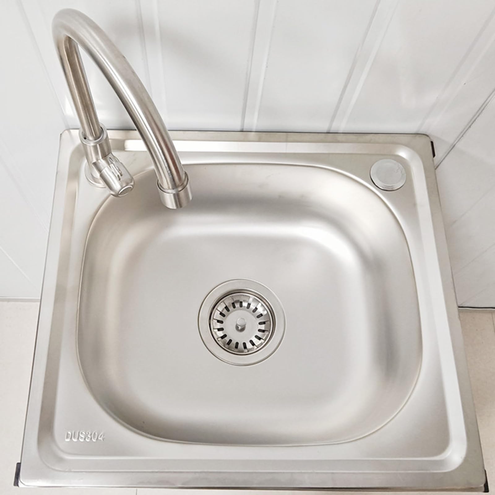 Lavello Freestanding A Vasca Singola con Supporto Alto 75 Centimetri Lavelli in Acciaio Inox Miscelatore Caldo E Freddo Lavastoviglie con Supporto Facile da Pulire Lavello da Cucina