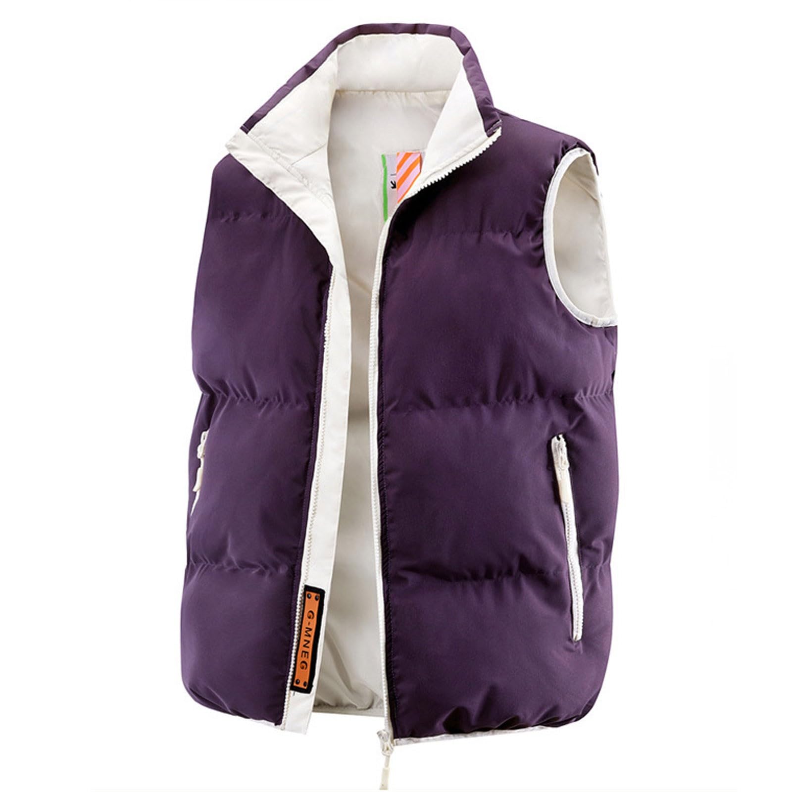 Generisch Chaleco acolchado para hombre, cuello alto, chaleco de plumón, chaleco de invierno ligero, chaleco de transición fino, chaleco de trabajo cálido, chaleco deportivo con forro, bolsillos