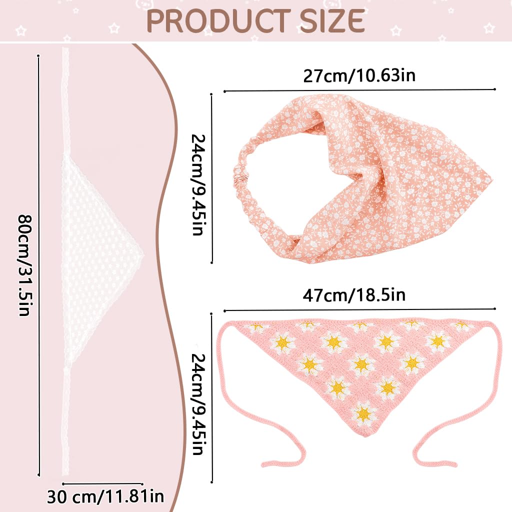 FIDWALL Boho Floral Chiffon, Lace & Crochet Elastic Headbands - Bandana Hair Scarves for Women & Girls (6PCS Mixed Headbands, One Size) - Image 2