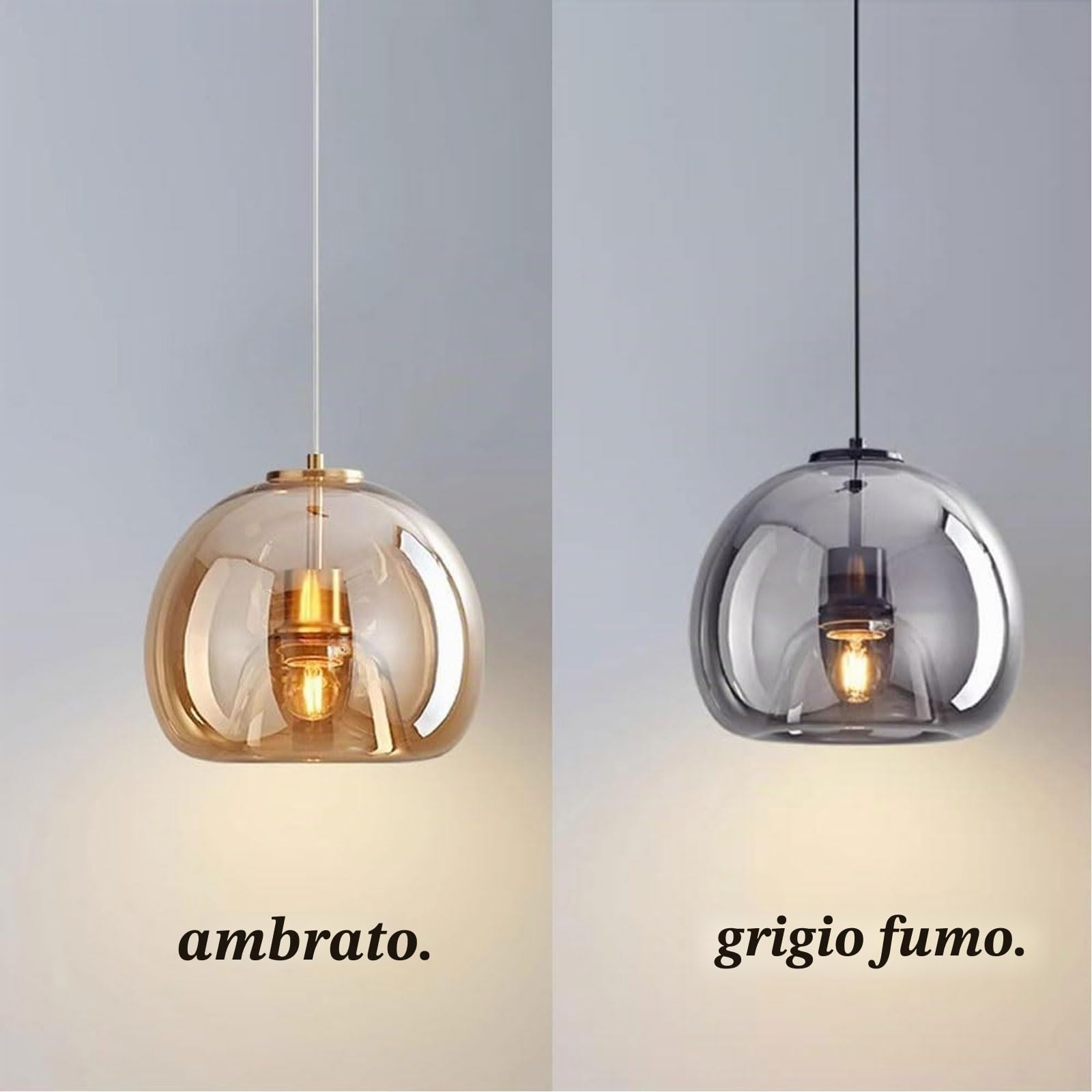 Lampadario moderno in vetro grigio fumé/ambra, lampade a sospensione in ferro da 9 pollici, illuminazione a sospensione regolabile in altezza per camera da letto Isola cucina Sala da pranzo Soggiorno