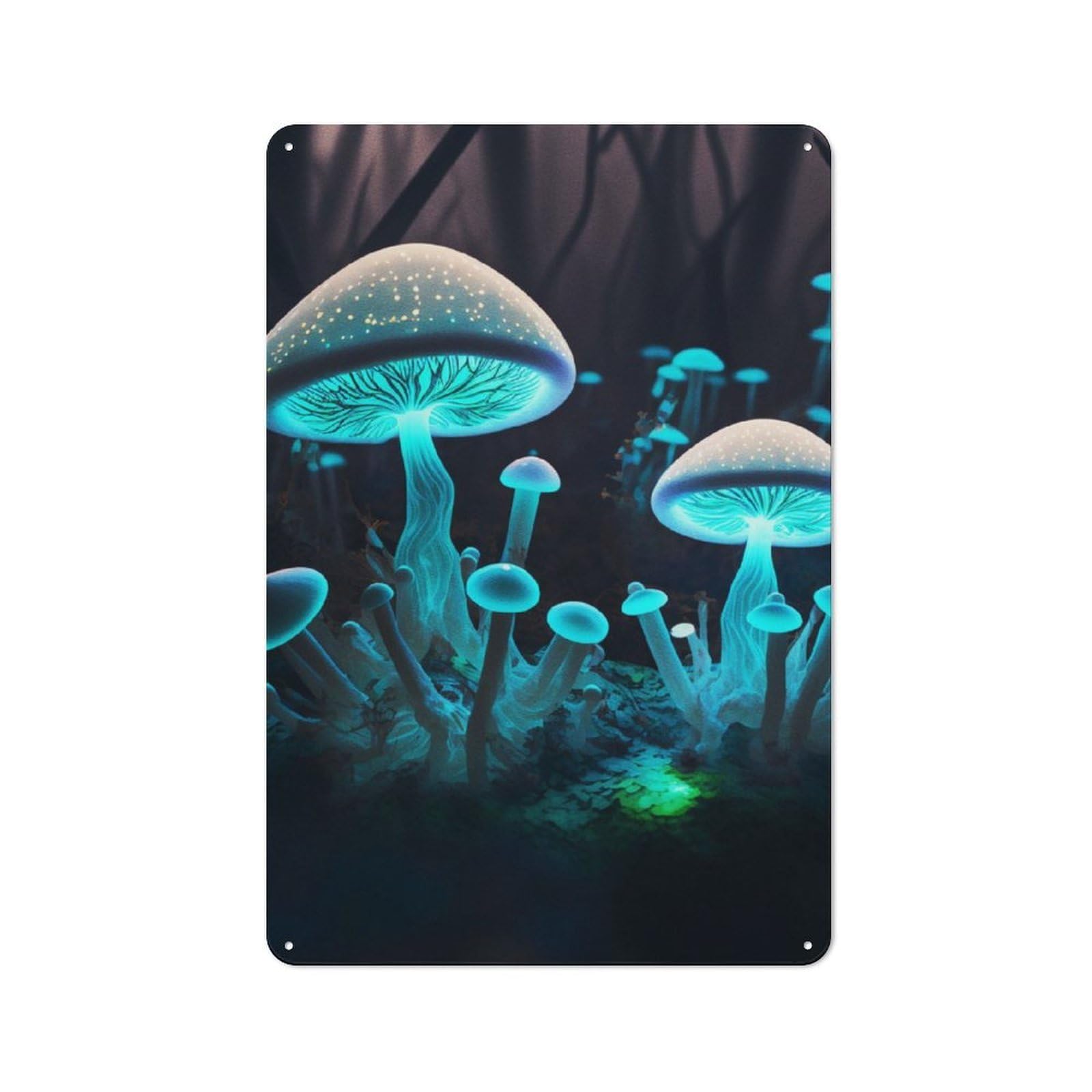 Junmoney Neon Mushroom Printed Metal Sign 30X20cm For Bar Or Restaurant, For Kitchen, Dining Room And Home Bar Wall Decor