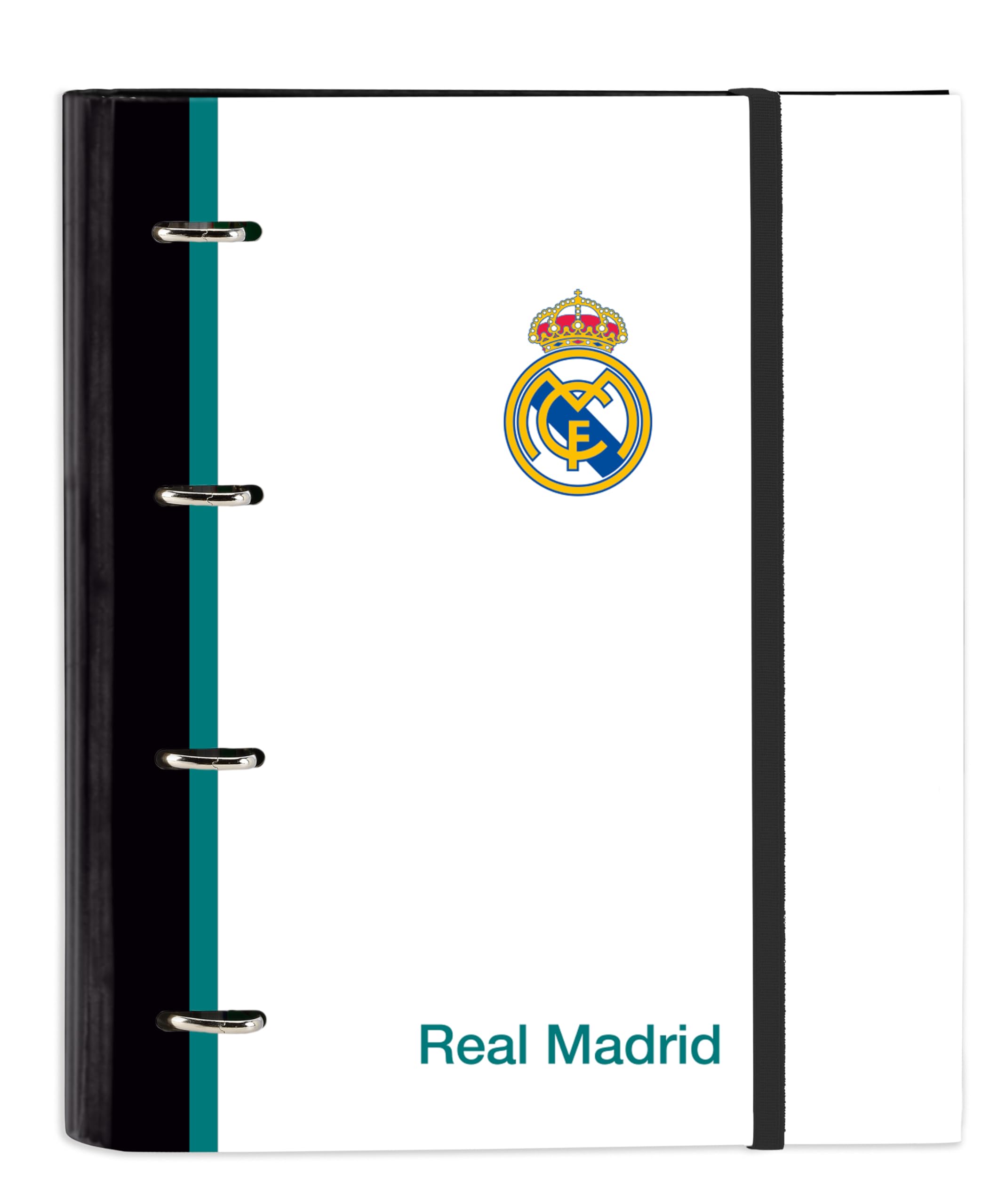 Real Madrid EQUIPACIÓN 26/27 – Folder 4 Rings of 35 cm with 100 A4 Sheets, Ideal for Children of Different Ages, Comfortable and Versatile, Quality and Resistance, 27 x 3.5 x 32 cm