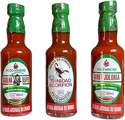 Kit Mais Fortes Do Mundo Carolina Reaper Trinidad Scorpion Bhutjolokia Molho 60 Ml Fogo Mineiro