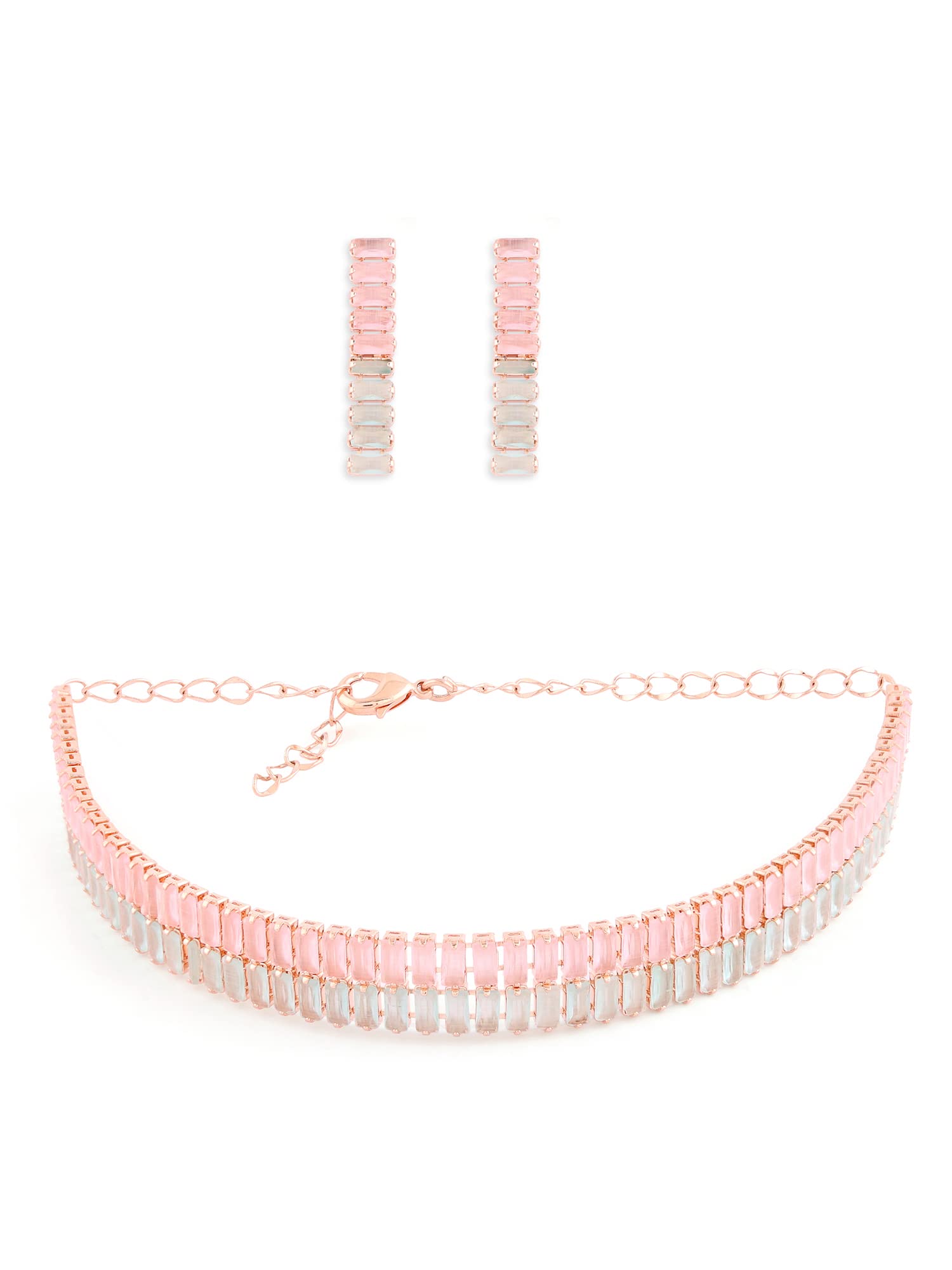 ZAVERI PEARLS Green & Pink Dazzling Baguette Cubic Zirconia Party Bling Necklace & Earring Set For Women-ZPFK14026 (B0B2MSJWSY) Amazon Price History, Amazon Price Tracker