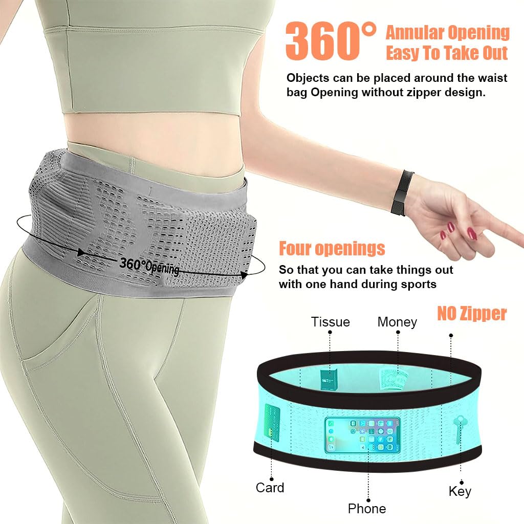 PALAY Slim Running Belt Bag with Hook, Elastic Waist Pack, Grey 1