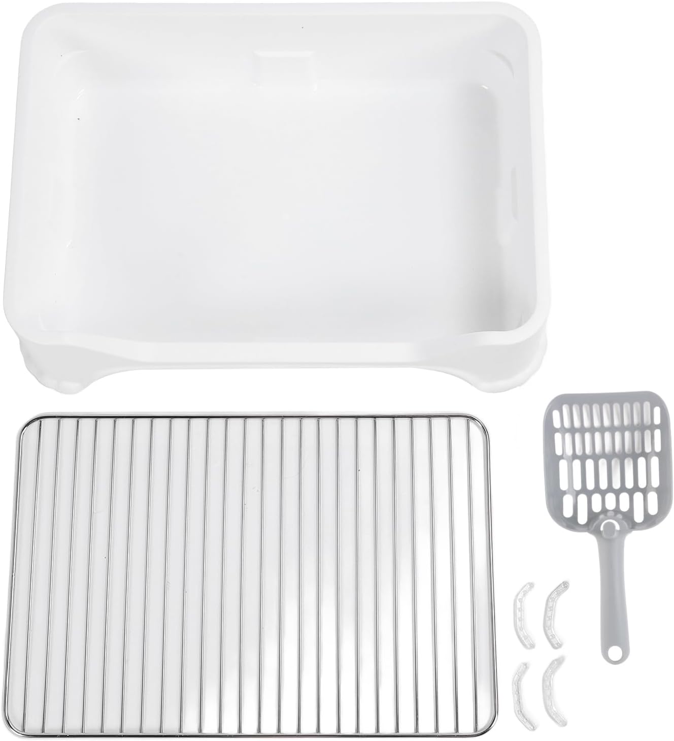 Dog Litter Box, Stainless Steel Removable Washable Dog Training Toilet Dog Potty Tray Toilet Stable Structure Indoor Pee Pad Holder for Small Medium Dogs (White)