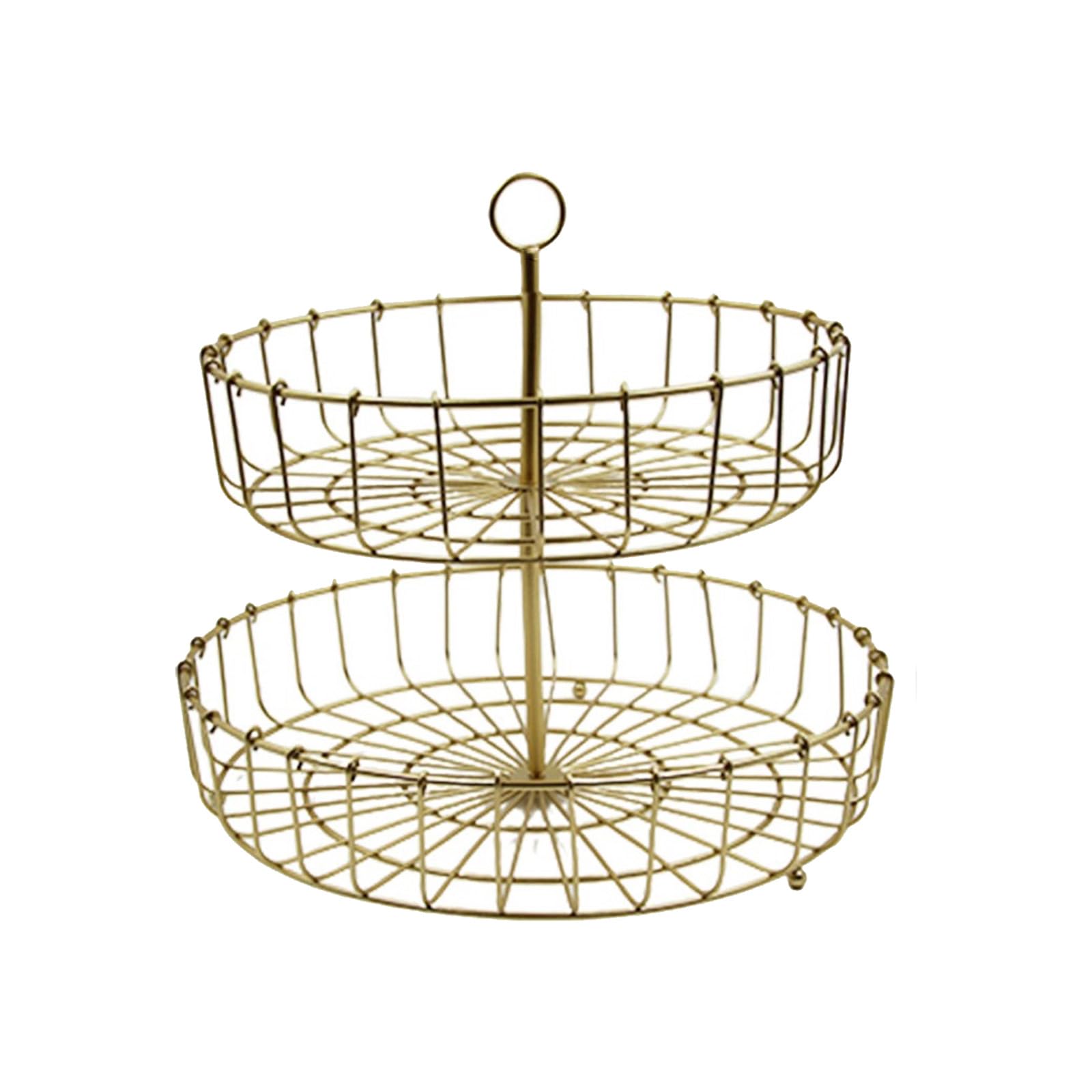 Tsophreniq Nordics Wrought Iron Double Tiered Fruit Bowl for Kitchen Countertop Ventilated Storage Basket for Snacks Candy Gold Modern Snacks Organiser