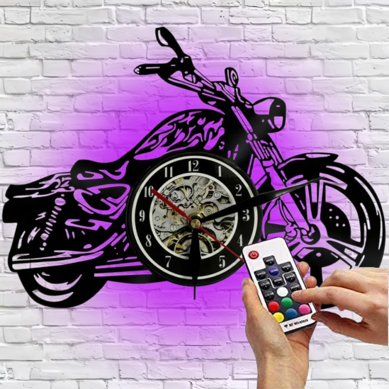 12 inch vinyl clock, silent clock, motorcycle themed wall clock can be used to decorate your home in the living room and bedroom. This is a birthday gift, 12 inches, black, wall decoration, gift!