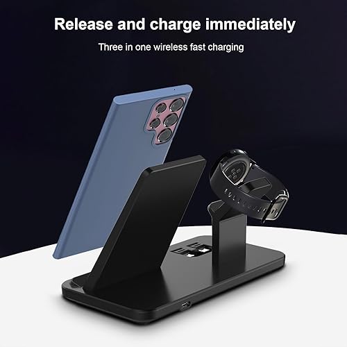 Miniatura 7 de Cargador inalámbrico 3 en 1, estación de carga inalámbrica rápida de 15 W, soporte de carga para Samsung Galaxy S25 UltraS25S24S23S22S21S20S10, Note
