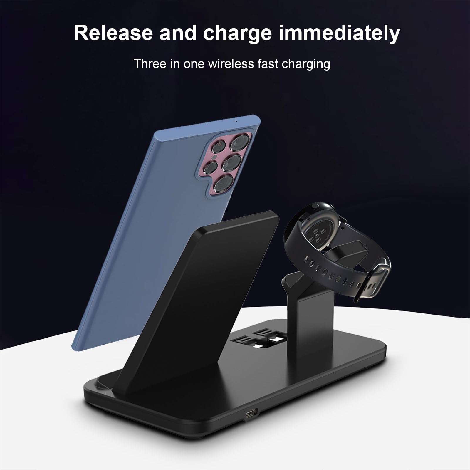 Caricabatterie wireless 3 in 1, stazione di ricarica wireless veloce da 15 W, supporto per Samsung Galaxy S25/S24/S23/S22/S21/S20/S10/S9, Note 20/10, Galaxy Buds Pro/Live, Galaxy Watch7/6/5 Pro/5/4/3