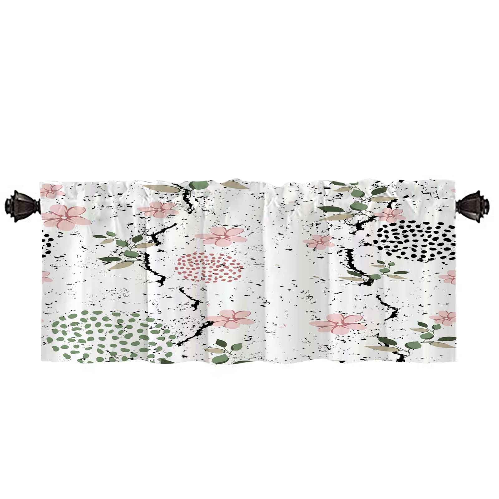 Valances for Windows 1 Pack 52" W X 18" L Window Kitchen Curtains Lpattern Leaves Flowers Floral Background Watercolor The Bathroom Cafe Laundry Basement Curtain Small Bathroom Window