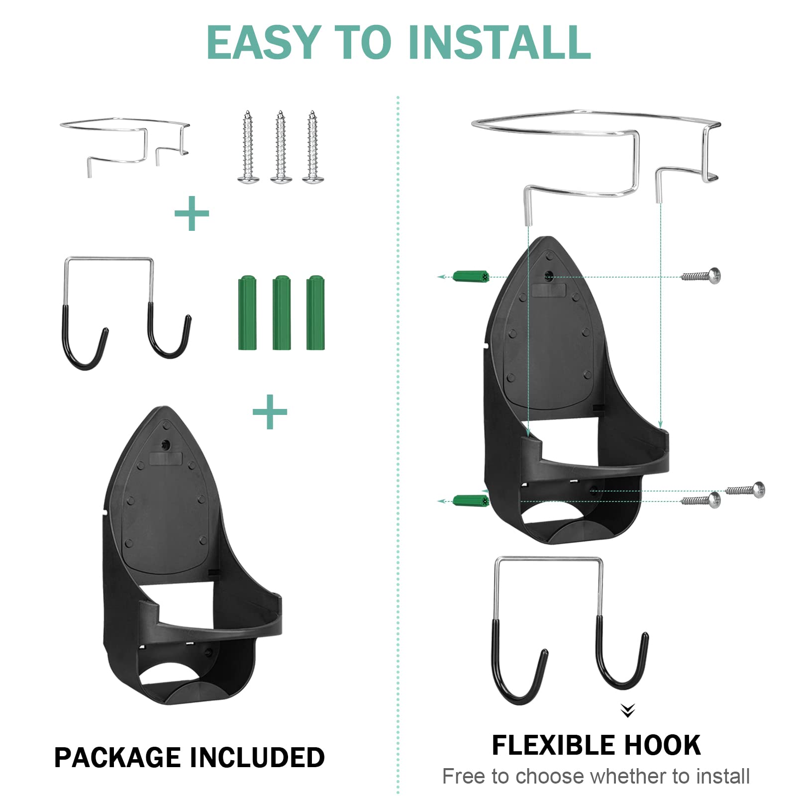 Ironing Board Hanger Wall Mount, Ironing Board Holder Organizer Wall Rack, Ironing Board Organizer, for Laundry Rooms Storage Rack Hanging Shelf Hanger White (Black)