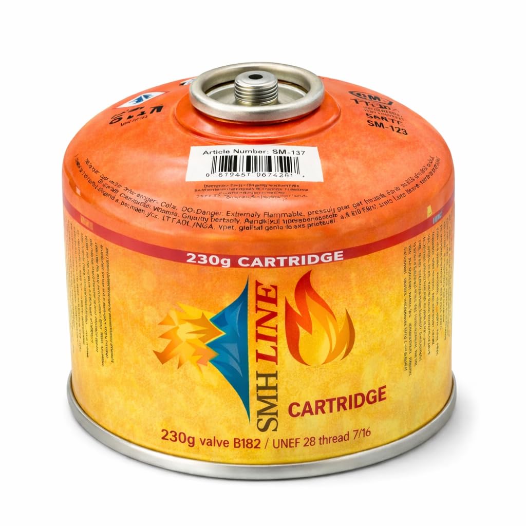 SMH LINE® 12 cartucce a vite butano da 230g, filettatura universale 7/16, cartuccia a gas, cartuccia valvola EN 417, con filettatura Bunsen, bruciatore a propano Mix fornello da campeggio