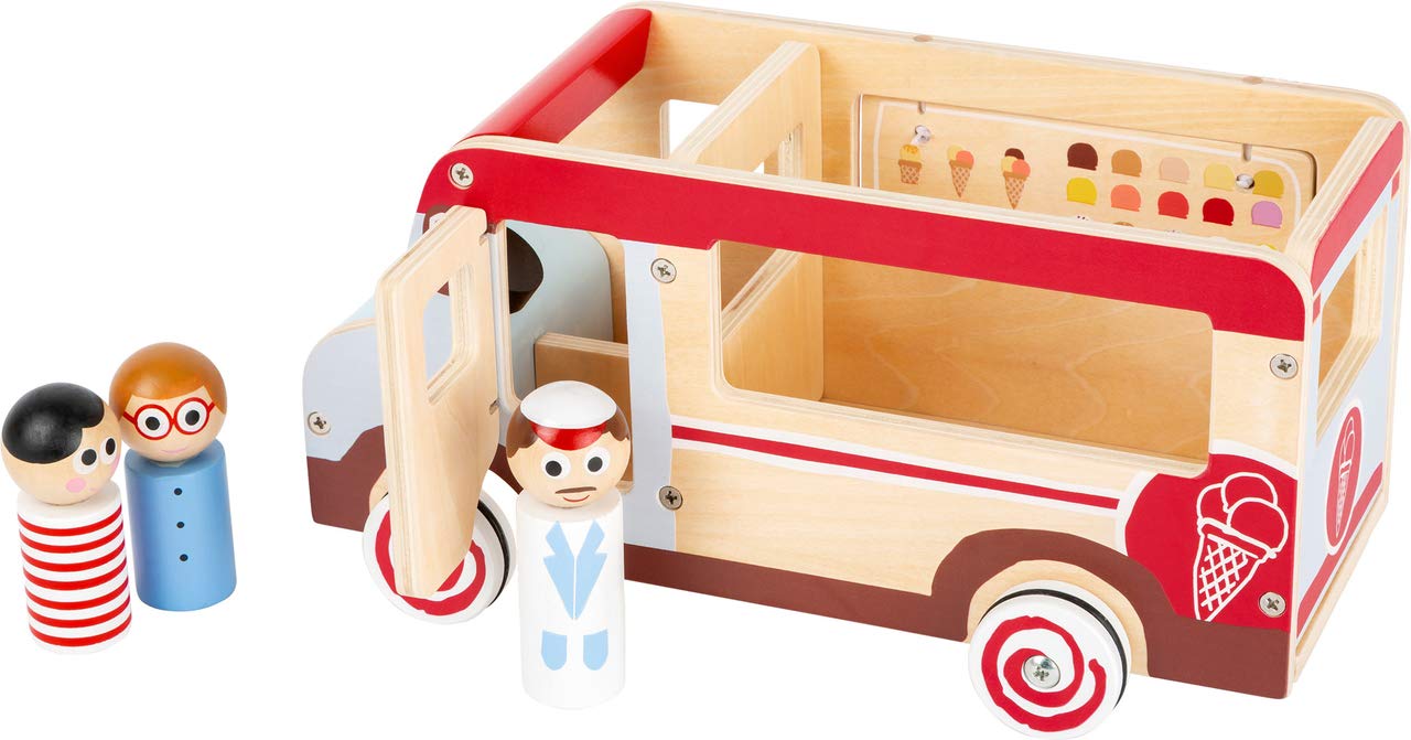 small foot 11457 Großer Eistruck aus Holz, mit Spielfiguren, Klappelementen und Rädern, im Eisdesign, ab 3 Jahren