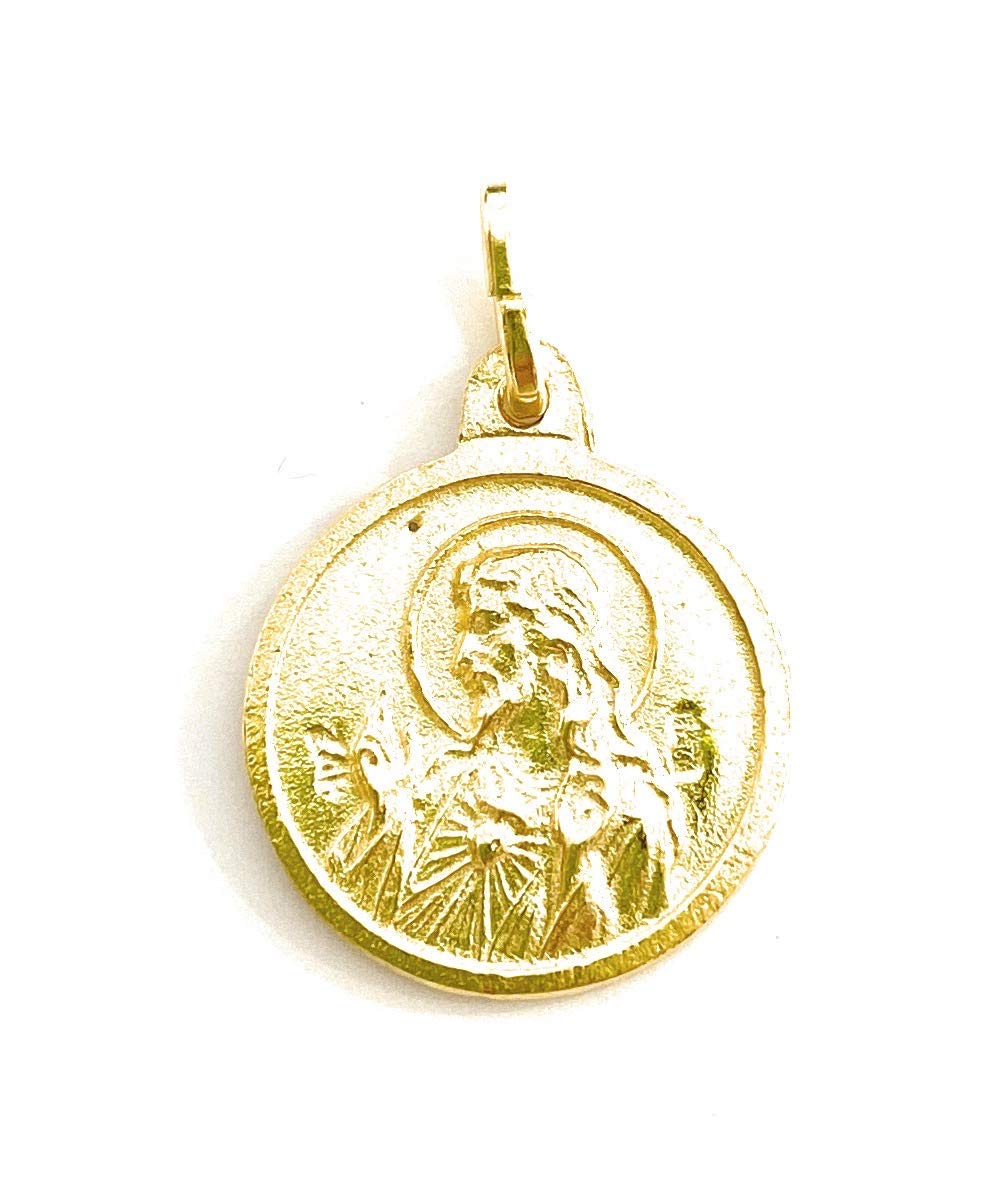 Medalla colgante Escapulario Virgen del Carmen Sagrado Corazón de Jesús en plata de ley cubierta de oro de 18kt
