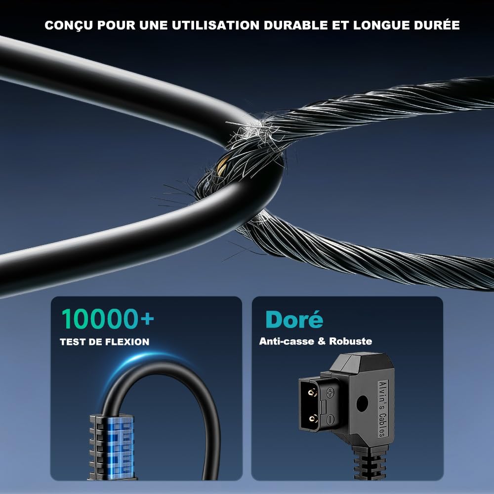 Alvin's Cables BMPCC 4K 6K vers D Tap Câble d'alimentation pour Blackmagic Pocket Cinema Camera 4K Gold Mount V-Mount Batterie Weipu 2 Broches Femelle vers P-Tap