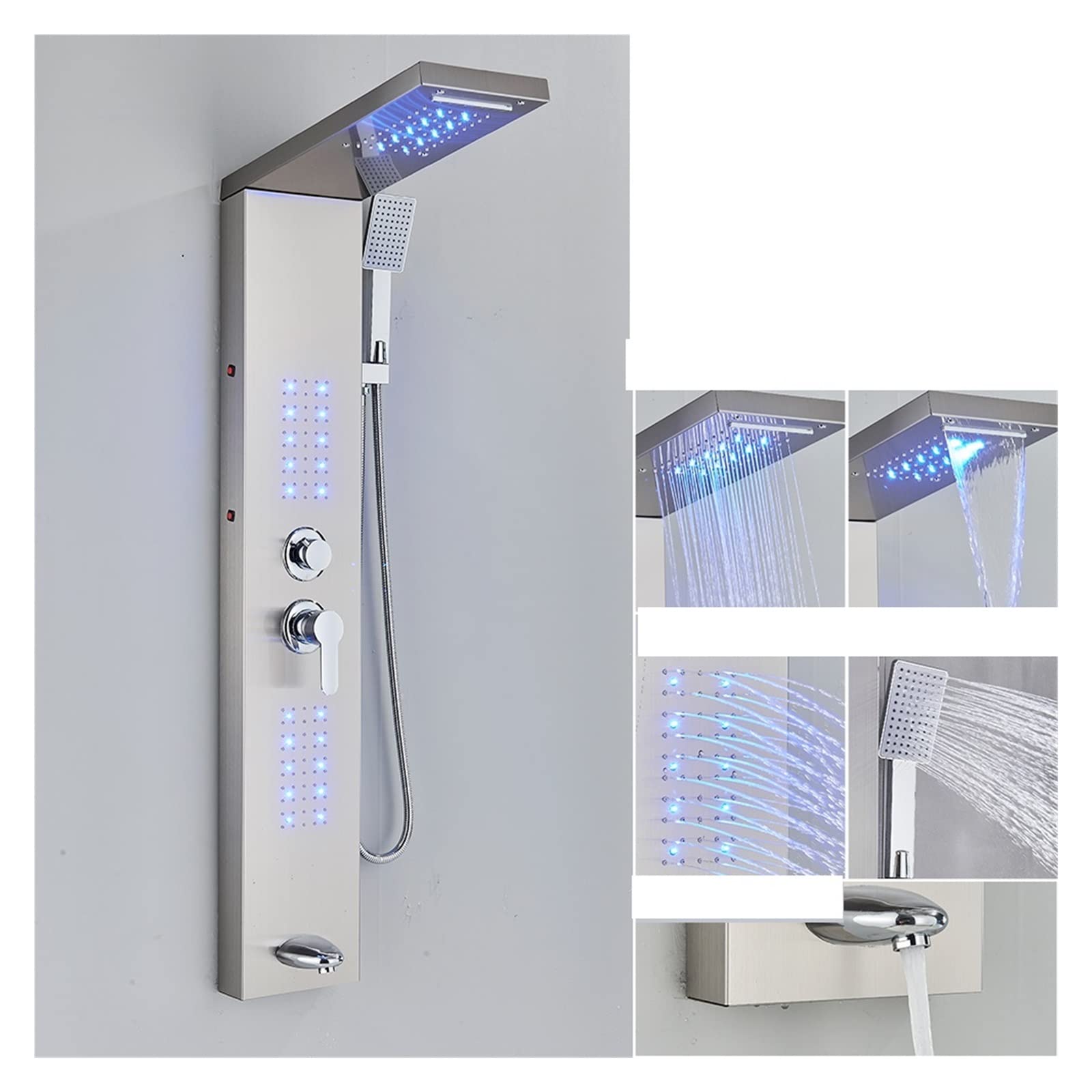 Système de douche numérique LED noir avec colonne cascade et affichage de température