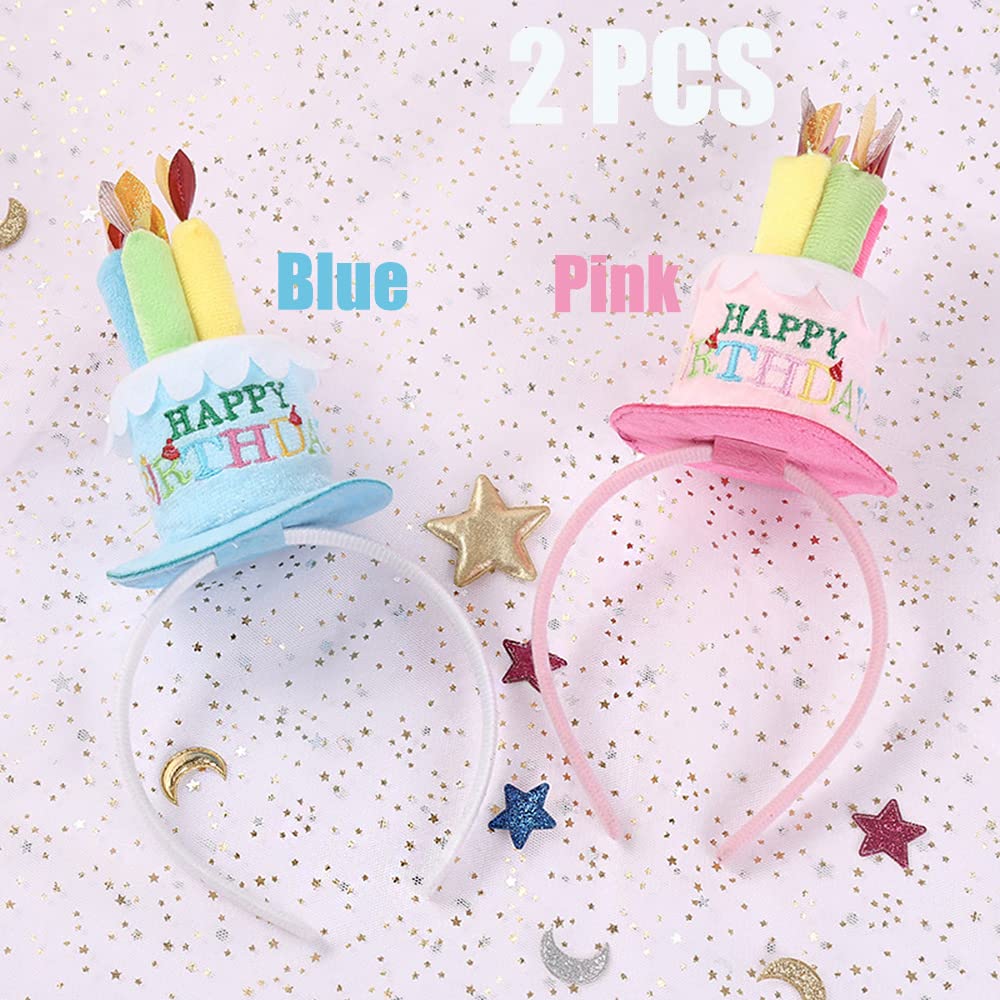 YGCHEN Compleanno Cerchietto Mini Cappello Fascia Torta Candele Cerchietti Happy Birthday Corona Tiara Festa Fascia per Capelli Bambini Compleanno Cappellini Cerchietto 2 Pezzi