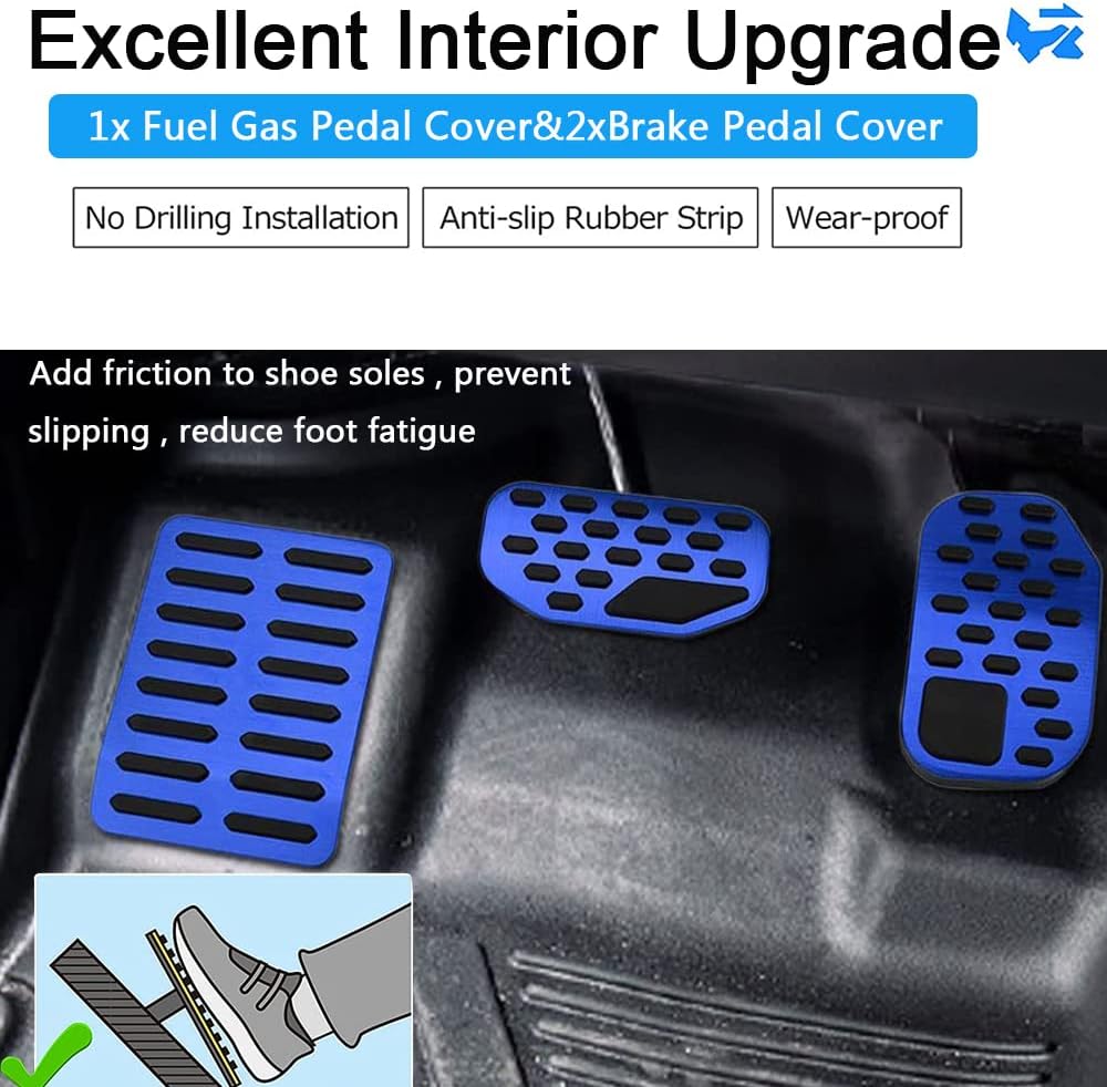 BOYOUS 3pc No Drill Aluminum Pedal Covers Anti-Slip Brake and Gas Accelerator Pedal Pads Rest Pedal Cover Interior Decoration Accessories for 2021-2026 F150 (Blue)