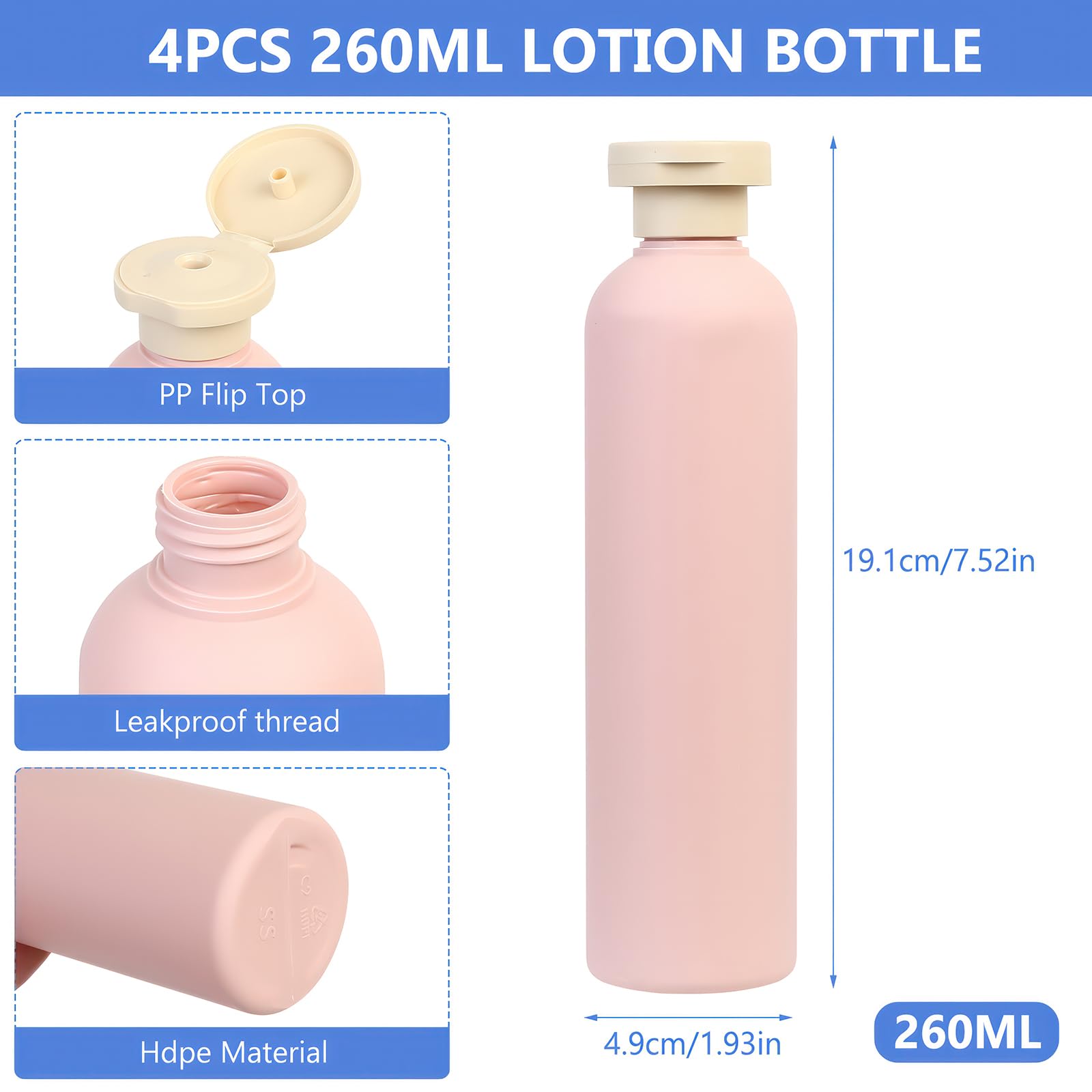 LiYiJiKeJi 4 Pcs 260ml Travel Bottles for Toiletries with Flip Caps Portable Leak Proof Plastic Refillable Squeeze Travel Containers for Toiletries Shampoo and Conditioner Cosmetic(Blue - Image 2