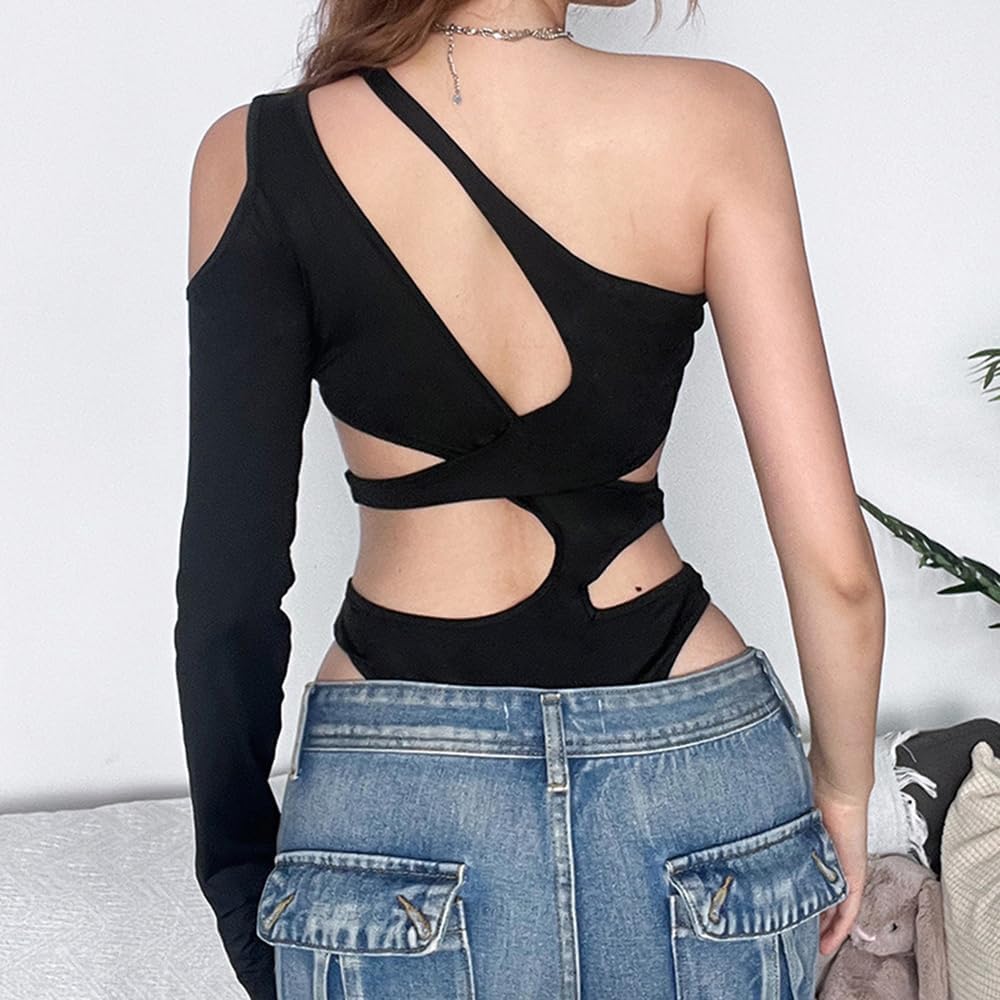 SINROYEE Sexy Hollow Out Women Bodysuit Summer Streetwear Outfit Gothic Jumpsuit T Shirt Short Sleeve Sleeveless (SIZE:Large) - Image 3