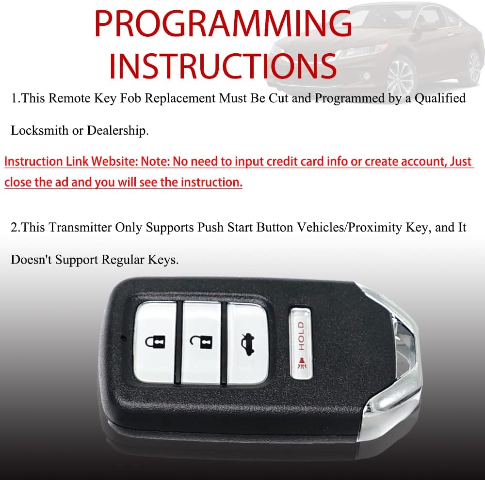 MechanMagic Key Fob Remote Replacement Fits for Honda Accord 2013-2015/CIVIC 2014-2015 ACJ932HK1210A Keyless Entry Remote Control 72147-T2A-A01 72147-T2A-A02