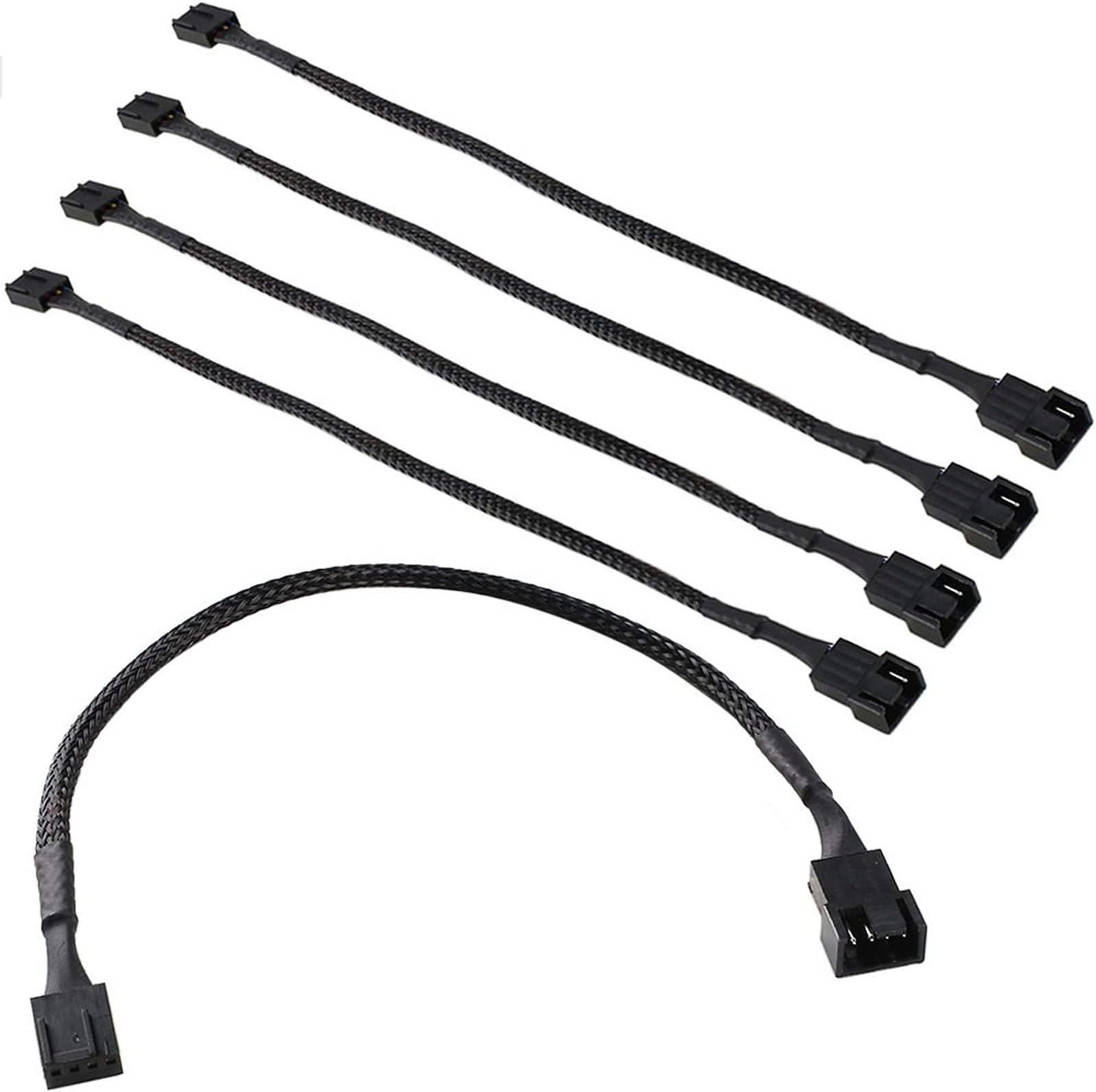 5Pcs 4 Pin Fan Splitter PWM Fan Splitter Cable Sleeved Braided Computer PC Fan Power Extension Cable Converter for Computer ATX Case Fan Cable 4-Pin/3-Pin Cooling Fan Cable(10.6")