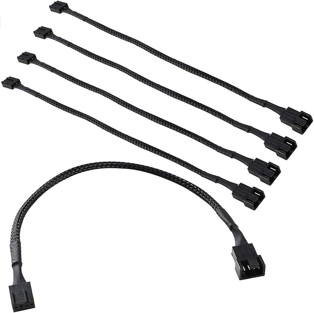 Pulluo 5Pcs 4 Pin Fan Splitter PWM Fan Splitter Cable Sleeved Braided Computer PC Fan Power Extension Cable Converter for Computer ATX Case Fan Cable 4-Pin/3-Pin Cooling Fan Cable(10.6")