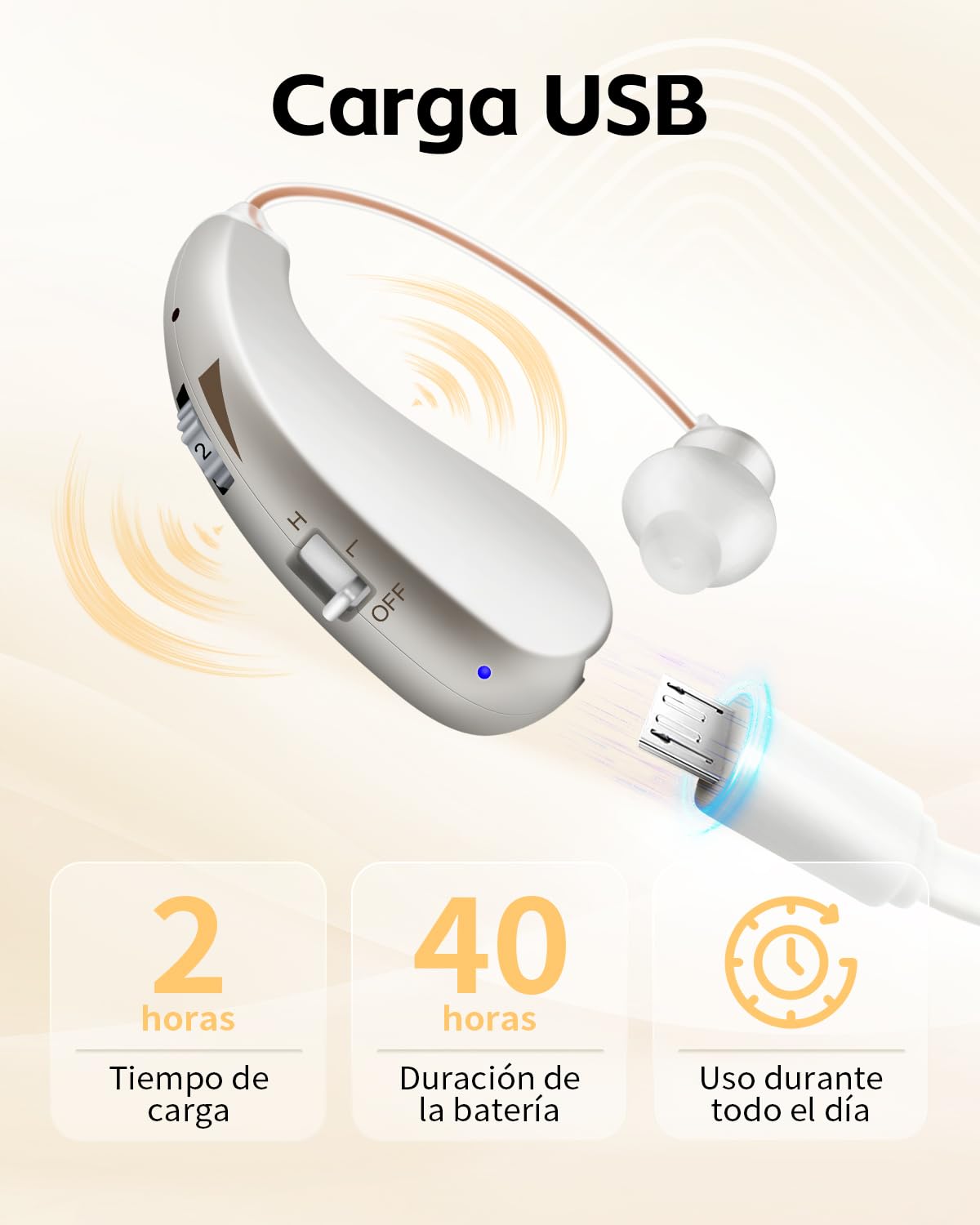 Britzgo VHP-1206 Dispositivo Recargable de Gancho，Tecnología de Procesamiento Digital de Señal，40 h de Batería，Doble Modo de Sonido，Diseño Ligero y Cómodo