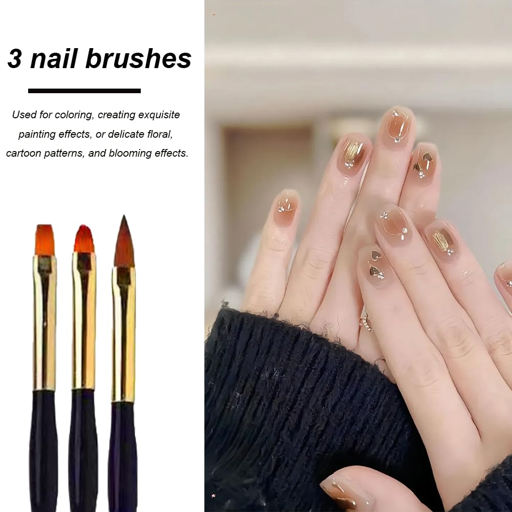 Pennelli per Unghie, 3 Pezzi di Pennelli per Unghie in Gel, Pennelli Nail Art, 2 in 1 Dual-ended Nail Art Pennelli, per Manicure