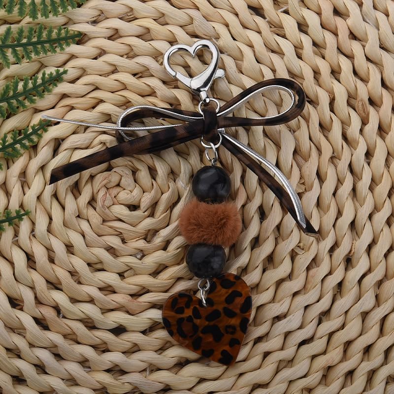 Y2k Leopard Print Bow Keychain for Purse Bag Charms for Handbags Leopard Heart Keychain for Girls Women Best Friend Birthday Gifts for Friends Animal Lovers Leopard Accessories Y2k Bow Phone Charm - Image 5