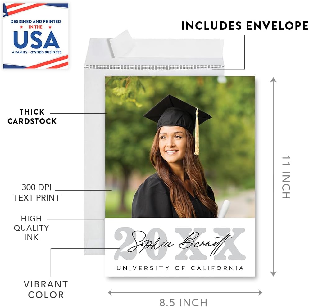 Andaz Press 8.5"x11" Personalized Jumbo Graduation Photo Card with Envelope, Class of 2026 Custom Card for Him Her, High School, College, University, Grad, Nursing, Greeting Card, Graduation Gift