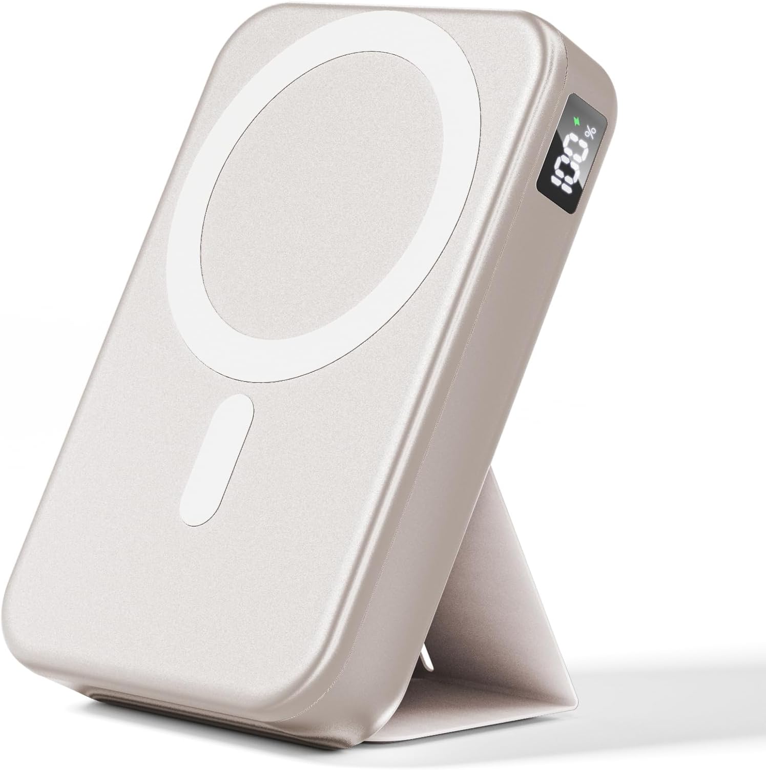 for Magsafe Battery Pack, 10000mAh Wireless Portable Charger with 20W USB-C Fast Charging, Foldable Stand & LED Display Magnetic Power Bank, Compatible with iPhone 16/15/14/13/12 All Series-Rice