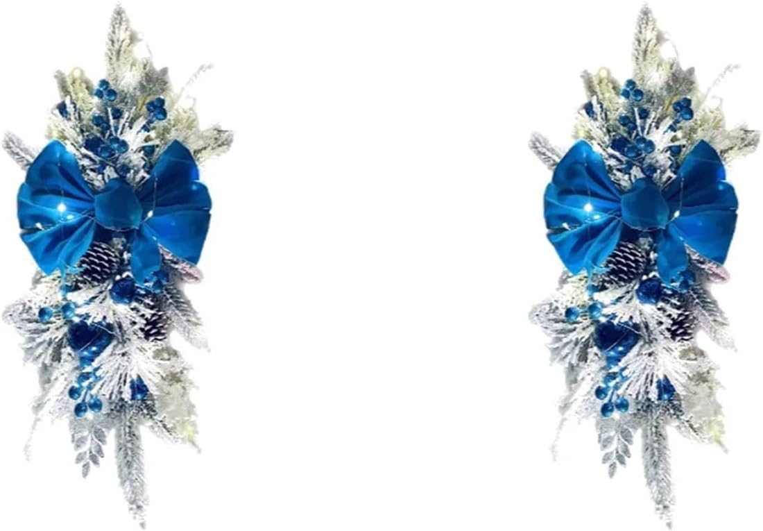 Artificial Christmas Swag Prelit Teardrop Swags Christmas Wreath with Lights Xmas Stairway Swag Christmas Decorations for Indoor Outdoor Home Decor (2PCS, Blue)
