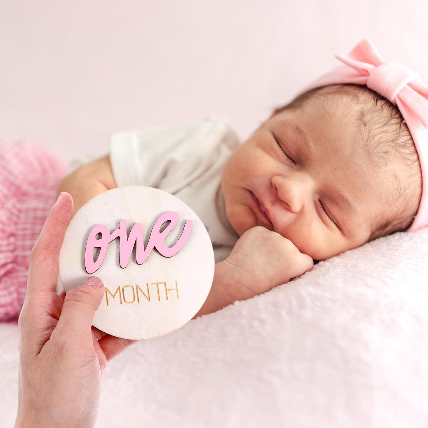 TIESOME 6 Pcs Baby Monthly Milestone signs,1-12 Months Milestone signs for Photos with Double-Sided 3D Engraving Newborn Age Signs for Baby (Pink)